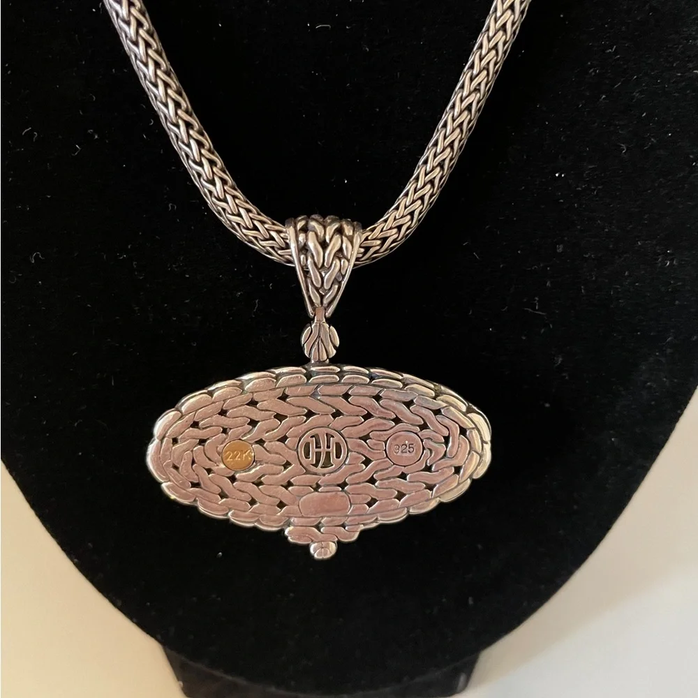 John Hardy 22K yellow gold& 925 Sterling S w Hammered 2 Tone Necklace - Picture 2 of 6